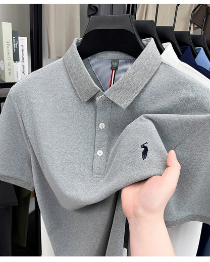 High end designer brand short sleeve polo shirt men's summer breathable trend golf pony embroidery business casual Paul T-shirt
