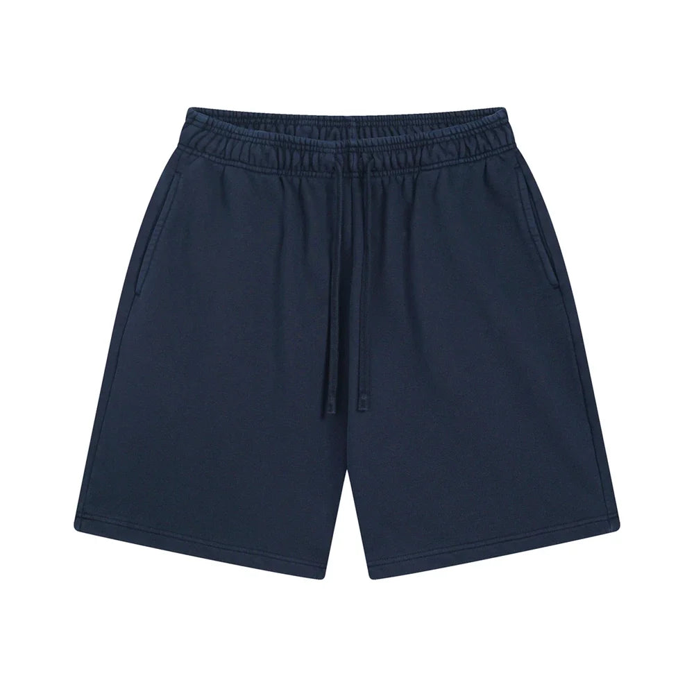 Fashion Summer Men 420gsm Washed Cotton Shorts Retro Unisex High Street Terry Knee Length Short Pants Streetwears HY0845