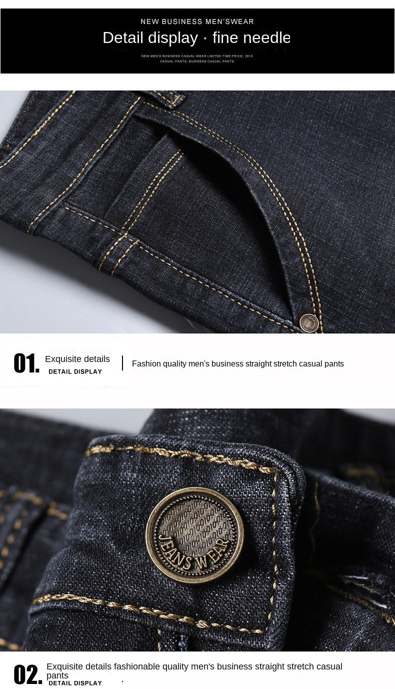 Brand 2026 New Men's Slim Elastic Jeans Fashion Business Classic Style  Denim Pants Trousers Male