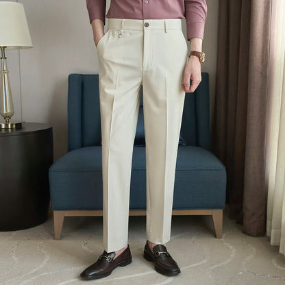 2026 Spring Summer Men's Pants Fashion Solid Color Suit Trousers Male High Waist Slim Fit Pants Men Business Casual Formal Pant