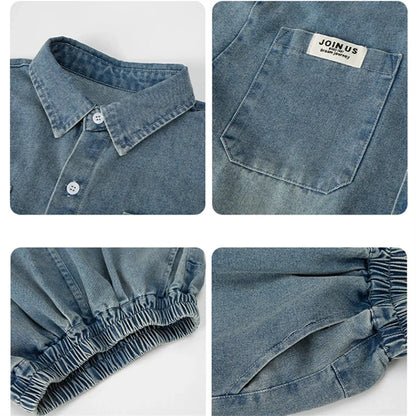 High Fashion Kids Summer Suit for Boy with Denim Shorts Two Pieces Tracksuit Children Casual Top and Bottom Clothing Set 5-14 Y