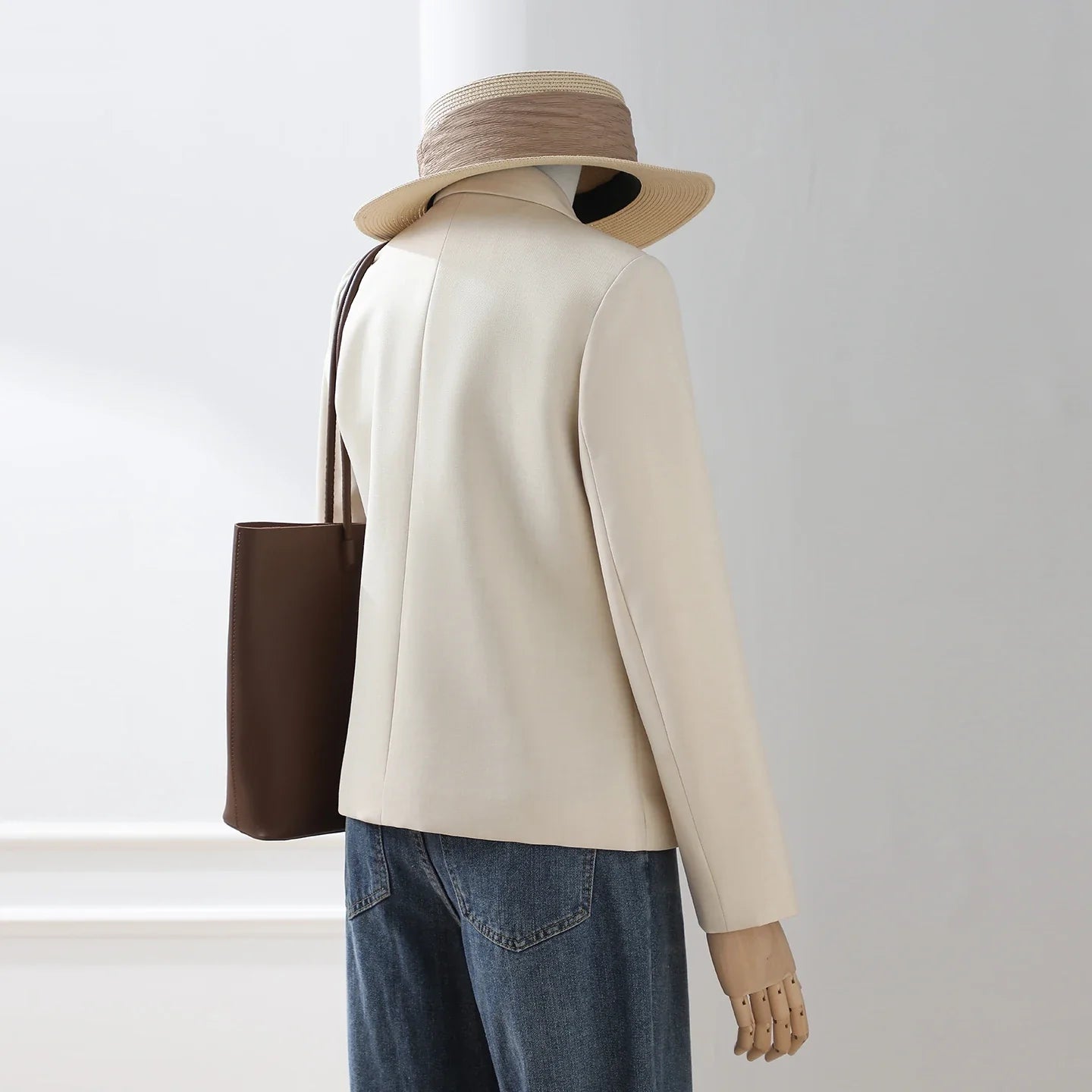 Women Vintage Brown Blazer Jacket Long‑Sleeve Single‑Breasted Lapel Suit Coat Ladies Casual Streetwear Office Slim‑Fit Outerwear