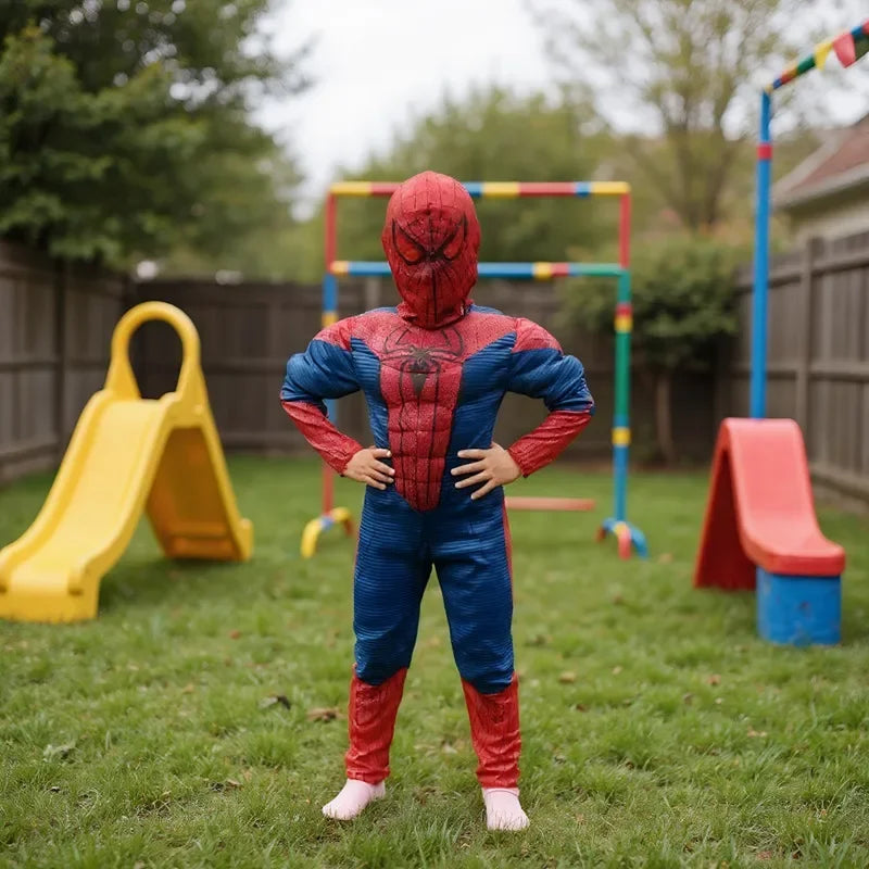 Children's Spider Cosplay Costume Movie Superhero Muscle Mask Suit School Festival Performance Outfit Halloween Party Gift