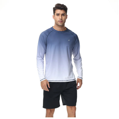 Summer Men's Long Sleeve T-Shirt UPF 50+ Rash Guard Gradient Shirt for Sport Fishing Hiking Workout Outdoor Pullover Shirt
