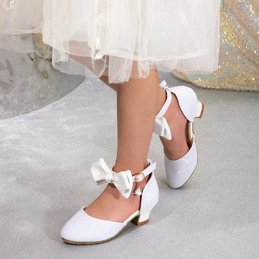 Girl Princess Dress Sandals Summer New Versatile Kids Fashion High Heels Shoes Sweet Bowknot Versatile Children Causal Sandals