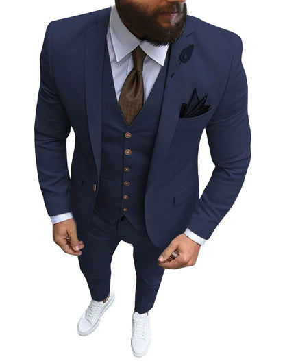 Khaki Men's Suits  Formal Business Notch Lapel Slim Fit Tuxedo Best Man Blazer For Wedding(Blazer+Vest+Pants)