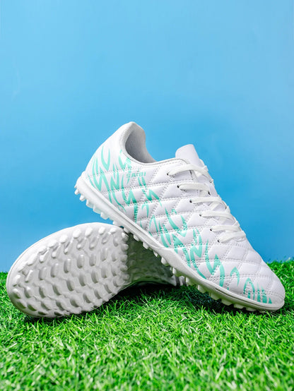 Men Women Kids Youth TF Turf Soccer Cleats PU+Fabric Upper Rubber Sole Non-Slip Wear-Resistant Training Shoes