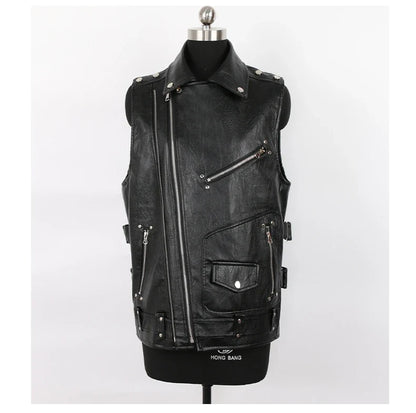 Autumn Black Motorcycle Pu Leather Vest Men Zipper Pockets Plus Size Faux Leather Biker Sleeveless Jacket 4xl 5xl