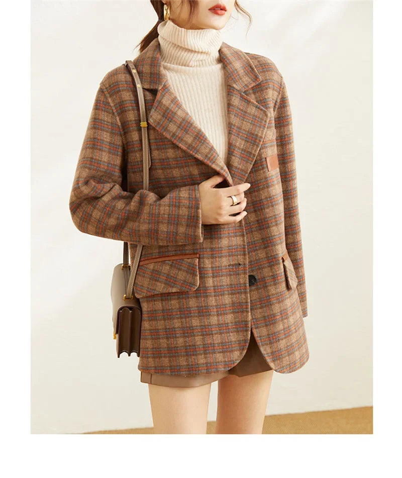 Plaid Suit Women's Jacket Autumn Winter 2025 New Fashion Long Sleeve Warm Blazer Female Coats Casual Office Ladies Overcoat Tops