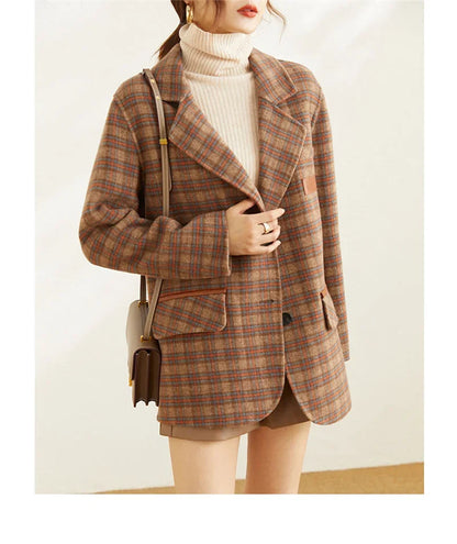 Plaid Suit Women's Jacket Autumn Winter 2025 New Fashion Long Sleeve Warm Blazer Female Coats Casual Office Ladies Overcoat Tops