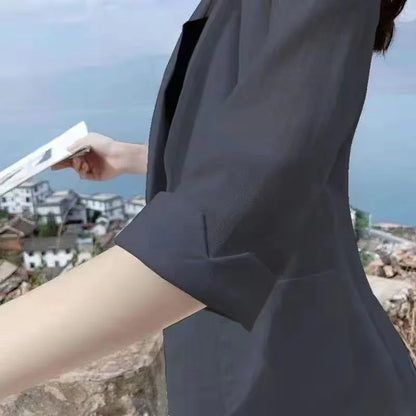 Linen Small Blazer For Women, Thin  Summer Suit, Korean Version, Sun Protection, Casual British Style, White And Black