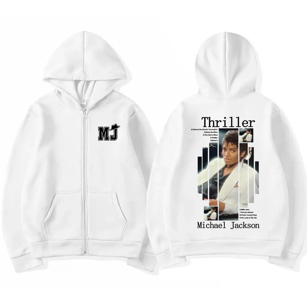 Michael Jackson Thriller Album Graphic Zipper Hoodie Men Women Retro Gothic Rock Zip Up Jacket Men's Oversized Zip Up Hoodies