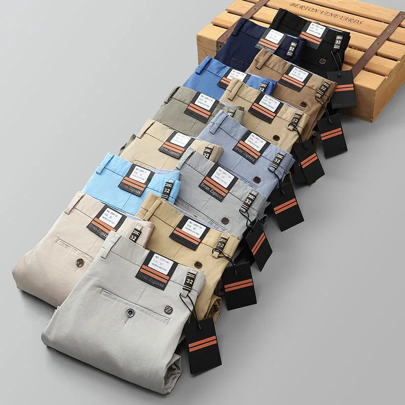 97% Cotton Straight Casual Pants Business formal Black Blue Stretch Mens Trousers Khaki Brown Mens Pants