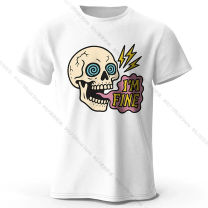 Men's I Am Fine Printed T-Shirt 100% Cotton Oversized Sarcastic Graphic Tees for Women Summer Tops Mood Streetwear