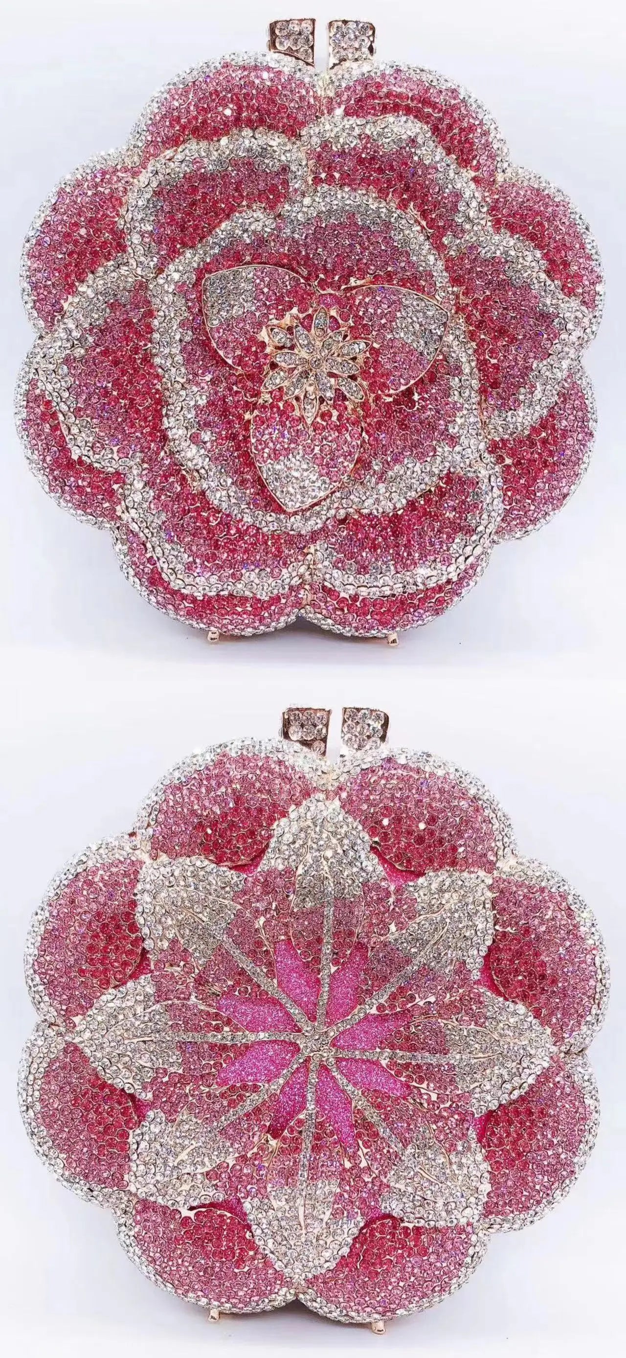 Rose Flower Crystal Evening Bags for Women Rhinestone Clutches Luxury Elegant Handbags Wedding Bride Gift Bags Banquet Shiny Bag