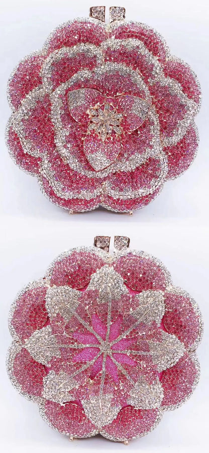 Rose Flower Crystal Evening Bags for Women Rhinestone Clutches Luxury Elegant Handbags Wedding Bride Gift Bags Banquet Shiny Bag