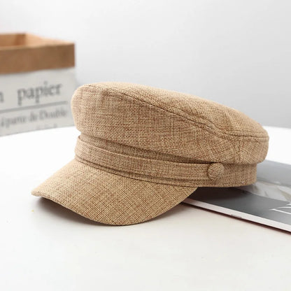 British Retro Style Solid Color Breathable Flat Top Newsboy Cap Sun Hat Military Cap Beret Hats