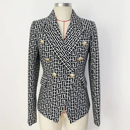 Spring High-end Fashion Women's Elegant Mid To Long Suit Jacket with Collar Print Design and Double Breasted Versatile Jacket