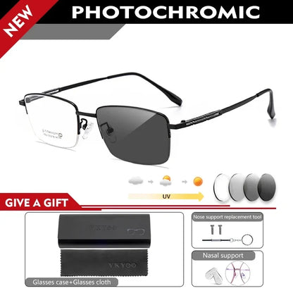 Pure Titanium Business Men's Half-rim Reading Glasses Men Fashion Simple Design Anti-blue Light Prescription Glasses 1052