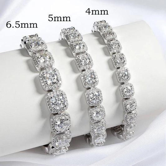 Bracelets 100 % Vraie Moissanite Diamant Entier 4/5/6,5 mm pour Hommes Femmes Bangles Classiques de Luxe Chaîne en Argent Sterling Pur 925
