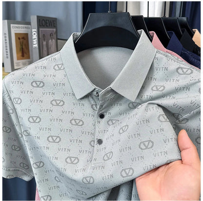 Luxury fashion brand trend printed short sleeve polo shirt men's summer new personality comfort breathable casual lapel T-shirt