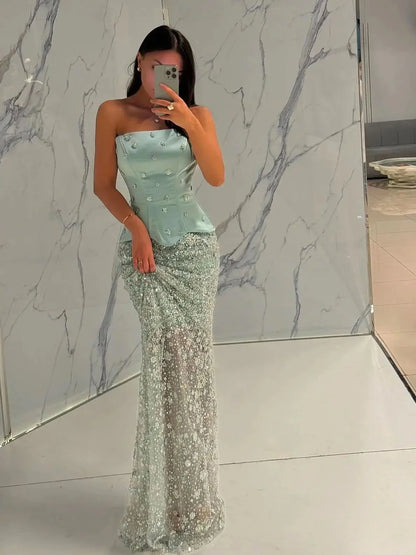 Luxury Crystal Evening Dress Strapless 2025 Elegant Off-Shoulder Wedding Party Gown Mermaid Dresses Customized