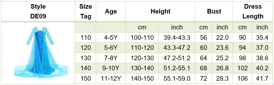 Children Carnival Blue Sequins Elsa Cosplay Dress Girls Elegant Blue Princess Costume Kids Halloween Birthday Party Clothes