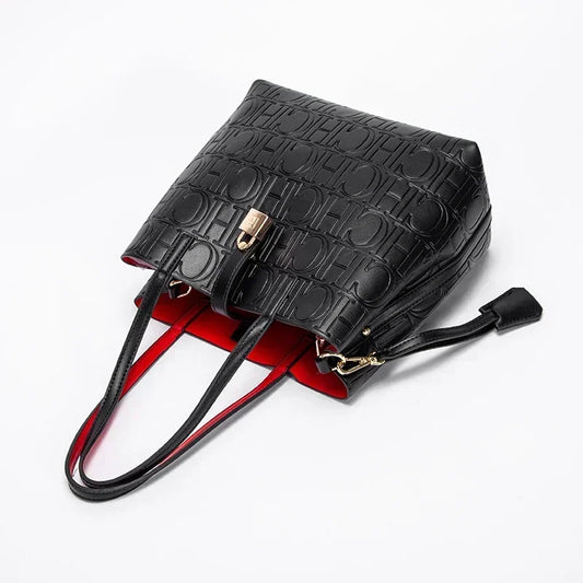 Women's Large Capacity Embossed Shoulder Bag Solid Color with Simple Texture Minimalist Design 2026 Trendy Fashion Commute
