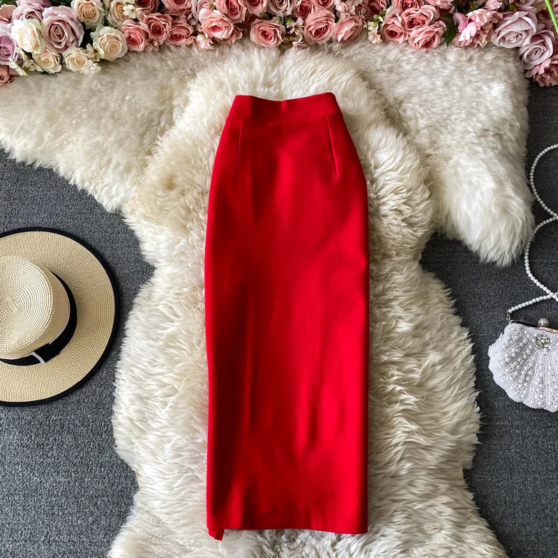 Ele High Waist Midi Skirt Slim Fit Pure Color Asymmetrical OL Busin Women's Faion Spring Ci Commute High Waist
