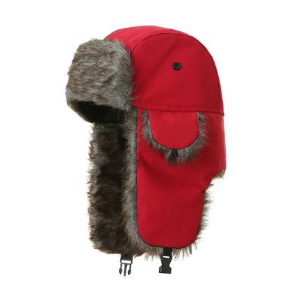 Men's Warm Soldier Hat Winter Pilot Patrolman Earmuffs Polyester Fiber Warm Russian Ski Hat Windproof Cold Pilot Hats