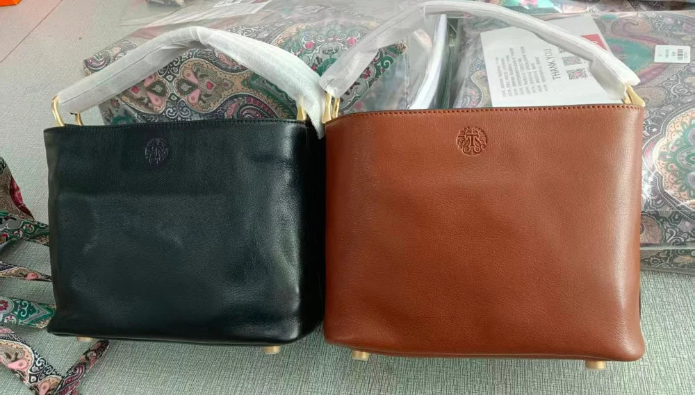 2024 New Arrival Genuine Leather Crossbody Bucket Bags Women Luxury Retro Small Handbag Soft Shoulder Bag