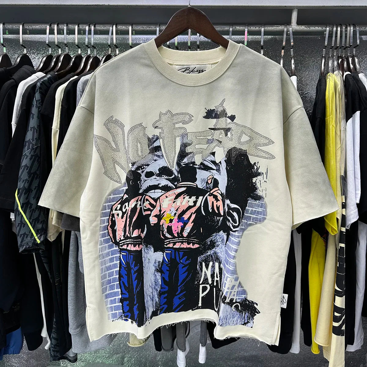 Shinning Bling Diamond Short Sleeve Cropped T-shirt for Men and Women Crew Neck Rhinestone Loose Cotton Summer Tshirts Oversized
