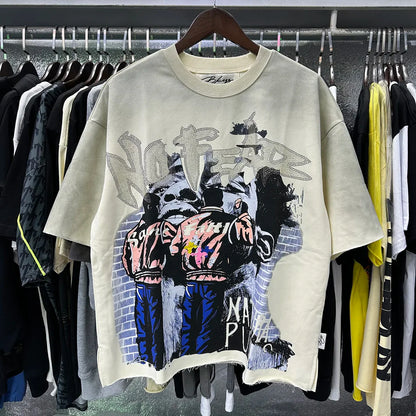 Shinning Bling Diamond Short Sleeve Cropped T-shirt for Men and Women Crew Neck Rhinestone Loose Cotton Summer Tshirts Oversized
