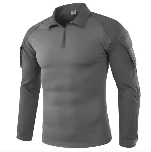 Men's Long Sleeve Combat Shirt Zipper Ripstop Cotton Tactical Shirts Navy Blue Camoufalge Airsoft T Shirts