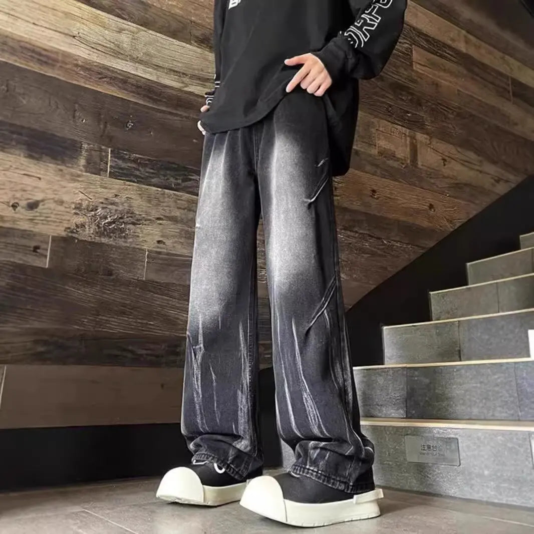 Autumn And Winter Dye Jeans Mens Denim Jeans New Casual Jeans Straight Leg Pants Baggy Pants Hip-Hop Pants