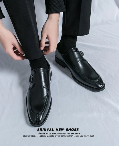 Men's business casual leather shoes cowhide retro round head British leather shoes men's leather big head men's shoes tide