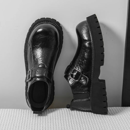 Thick Bottom Leather Mens Dress Shoes Lace-Up Formal Male Casual Shoes Street Style Business Shoes Non-slip Man Oxfords Footwear
