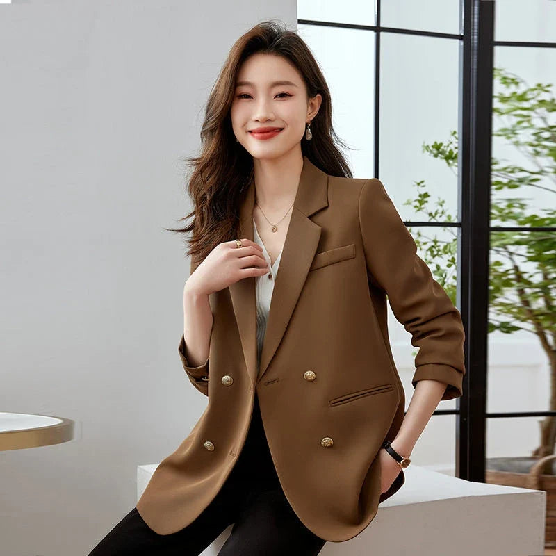Women Fashion With Pockets Single Breasted Blazer Vintage Notched Neck Long Sleeves Female Chic Lady Suit Jackets Women Blazers