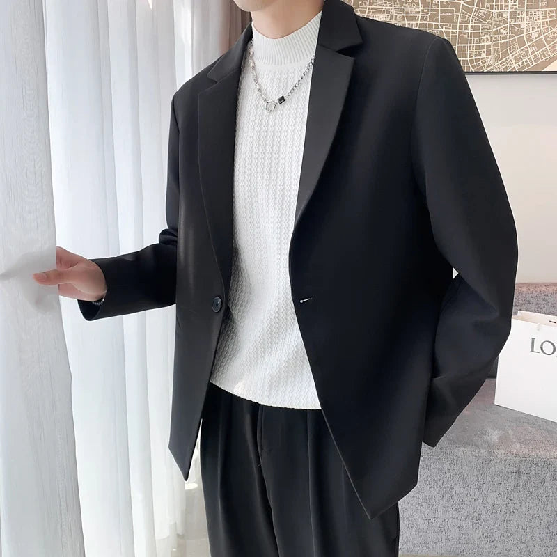 Spring Autumn Mens Blazers Coats Single Button Smart Casual Suit Jackets Men Solid Loose Fashion Youthful Vitality Blazers Man