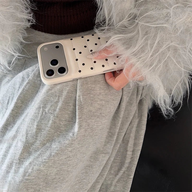 Luxury Silver Leather Love Heart Phone Case For iPhone 17 Pro 16 15 14 Pro Max Back Cover with Hand Strap Shockproof Cute Cases