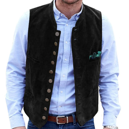 Men Vest Brown Frosted Velvet Single Button Casual Steampunk Style Waistcoat For Business Work Office Daily Sleeveless