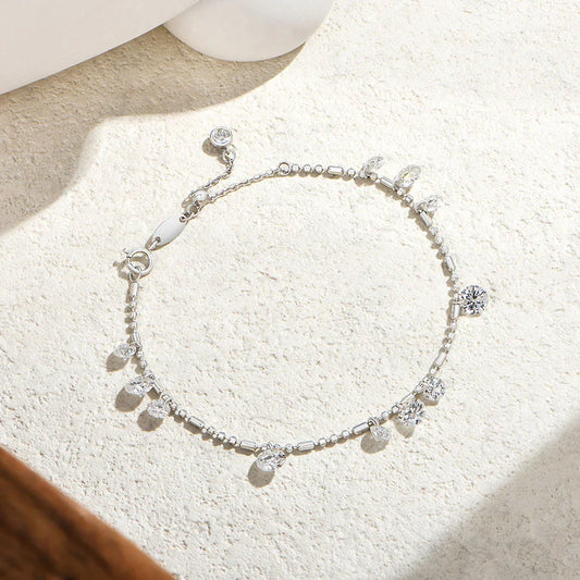 Bracelets de Moissanite ronds percés pour femmes en argent S925, chaîne ajustable perlée, bijoux empilables quotidiens, cadeaux de fête