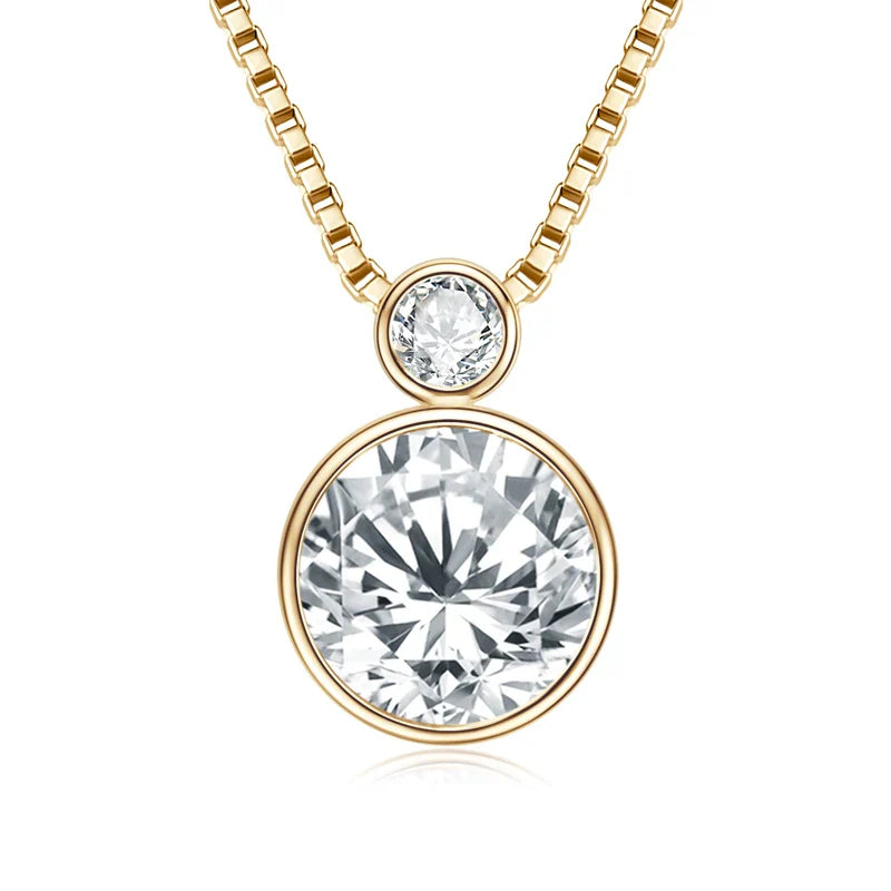 Double Bezel Moissanite Necklace 925 Sterling Silver Pendant Necklaces For Women 8mm 3mm Moissanite Box Chain Neck Jewelry