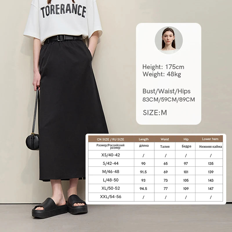 Women's Skirt 2026 Summer New Leisure Elastic Waist Slit A-Line Midi Skirt Women's Loose Embroidered Woman Clothes 12621058