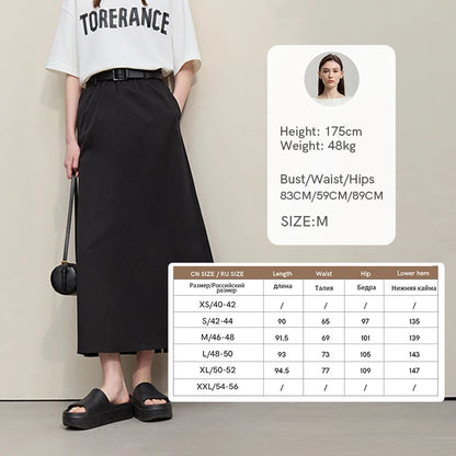 Women's Skirt 2026 Summer New Leisure Elastic Waist Slit A-Line Midi Skirt Women's Loose Embroidered Woman Clothes 12621058