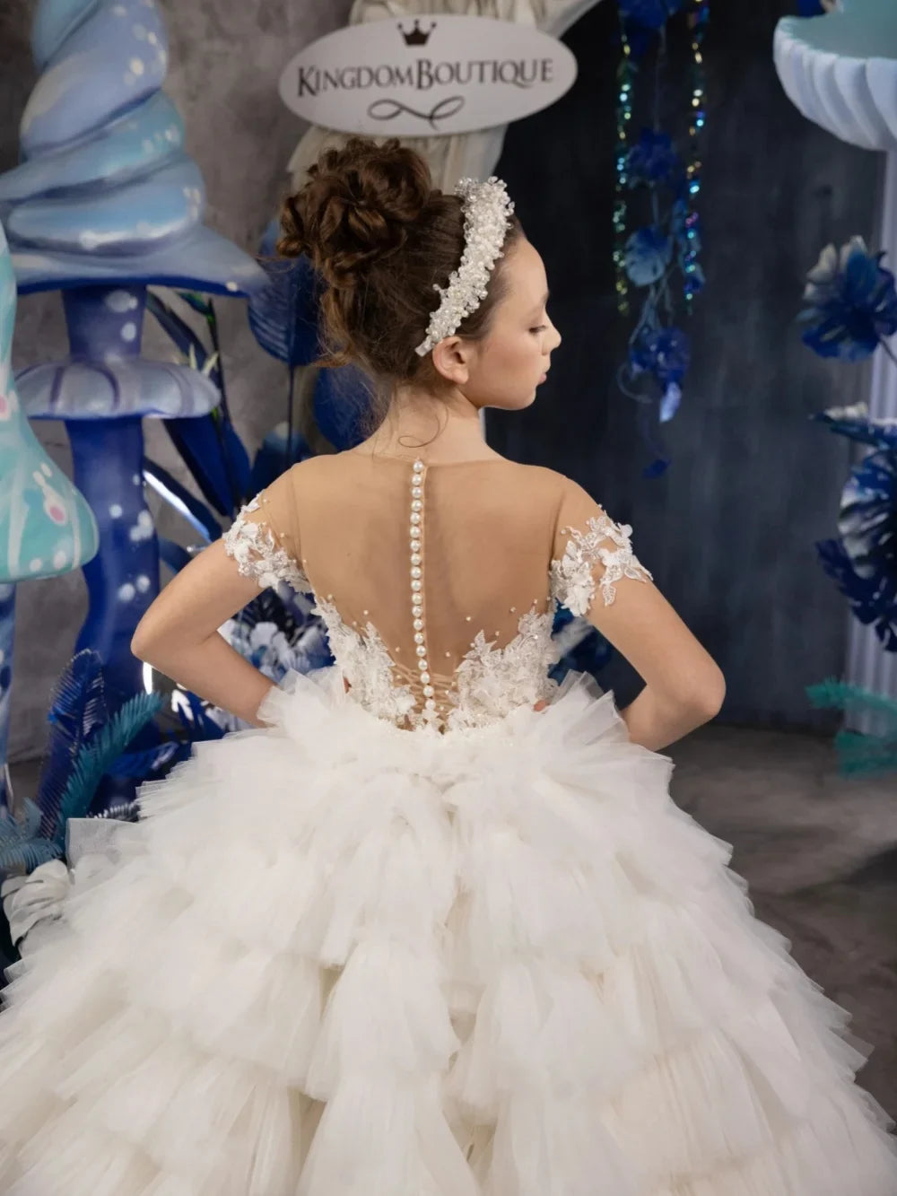 New Handmade 3D Floral Girls Dresses Birthday Paty Wear Classic Short Sleeve Kids Princess Gown Wedding Guest Clothes 2-14T
