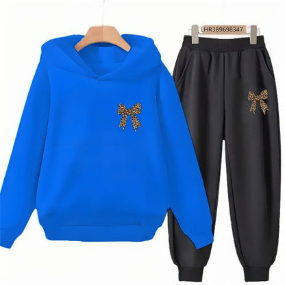 Bow Print Girls Red Hoodie Children 3-12 Years Boys Casual Tops+Pants Sets Long Sleeves Autumn Fashion Kids Long Sleeves Clothes