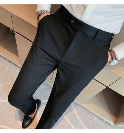 Autumn Winter New Embroidered Business Formal Pants Men Fashion Wedding Slim Fit Trousers High Quality Solid Social Suit Pants