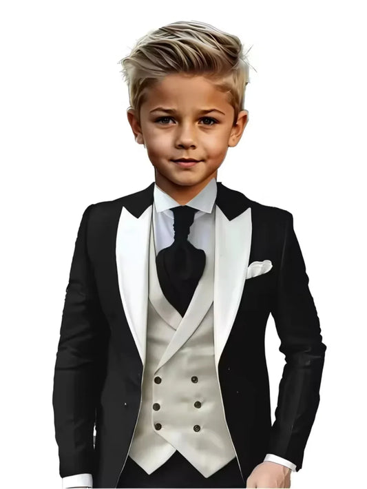 Handsome Kids Suit Set 3 Pieces Banquet Party Wear High Quality Boys Peak Lapel Suit Wedding Ring Bearer Outfit Plus Size Tuxed
