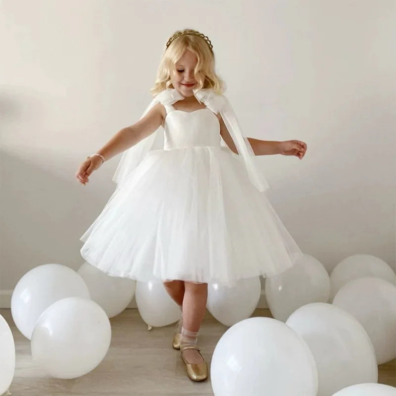 2025 Summer Toddler Baby Girls Party Dresses Girls Wedding Evening Baptism 1st Dresses Formal White Dress For Children Girls